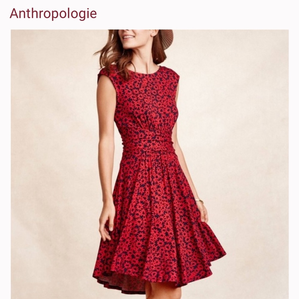 Anthropologie Moulinette Soeurs South Shore red navy floral dress, size S